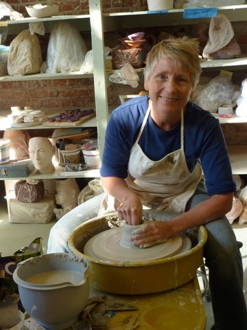 Marcia at the pottery wheel